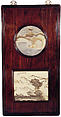 Wall panel with stone paintings, Hardwood with veined marble and brass fittings, China