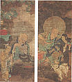 Rakan, Two hanging scrolls, from a set of sixteen; ink and color on silk, Japan