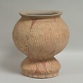 Pedestalled Vessel, Earthenware with buff slip and red oxide decoration, Thailand