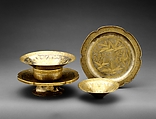 Lobed dish with flowers and birds (one from a set, Silver with chased and punched decoration and gilding, China