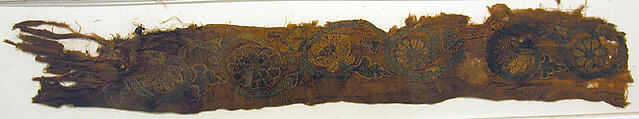 Textile fragment with floral scroll, Silk embroidery, China