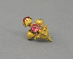 Pair of Ear Clips with Pale Red Stones and Granulate Design, Gold, Indonesia (Java)