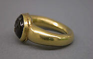 Ring with Dark Red Inset Oval-Shaped Stone, Gold with red inset stone, Indonesia (Java)