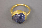 Ring with Inset Blue Stone in Circular Mount, Gold with blue stone, Indonesia (Java)
