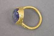 Ring with Inset Blue Stone in Circular Mount, Gold with blue stone, Indonesia (Java)