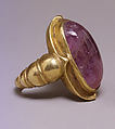 Ring with Large Purple Oval-Shaped Stone in Plain Mount, Gold with purple stone, Indonesia (Java)