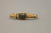 Ring with Blue Stone set into Square Bezel, Gold with blue stone, Indonesia (Java)