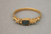 Ring with Blue Stone set into Square Bezel, Gold with blue stone, Indonesia (Java)