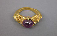 Ring with Inset Purple Oval-shaped Stone, Gold with purple stone, Indonesia (Java)