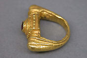Ring with Reddish-purple Stone Set in Square Bezel, Gold with reddish-purple stone, Indonesia (Java)