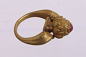 Stirrup-Shaped Ring with Red Stone in Circular Mount, Gold with red stone, Indonesia (Java)