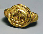 Ring with Oval Bezel with an Elephant on a Lotus, Gold, Indonesia (Java)