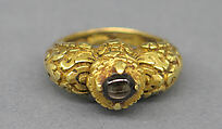 Stirrup-Shaped Ring with Stone and Foliate Designs, Gold with stone, Indonesia (Java)