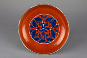 Dish with flower scrolls, Porcelain painted in underglaze cobalt blue and overglaze red enamel (Jingdezhen ware), China