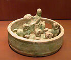 Circular Ram Pen with Rider, Earthenware with green lead glaze, China