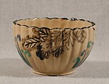 Blossom-Shaped Cup and Matching Cup Stand, Glazed pottery decorated with underglaze cobalt and iron and with overglaze blue and green enamels; Kyoto pottery of Ko-Kiyomizu type, Japan