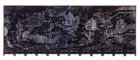 Women in a Palace, Black lacquer with mother-of-pearl and gold-foil inlay, China