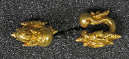 Pair of Earrings, Oval Gem Settings, Gold, Indonesia (Central Java)