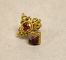 Pair of Ear Ornaments, Two-Section Ruby, Gold, Indonesia (Central Java)