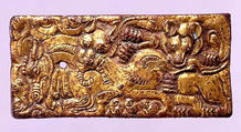 Belt Buckle with Animal-Combat Scene, Gilded bronze, North China