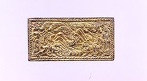 Belt Plaque with Animals in a Landscape, Gilded bronze, North China