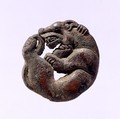 Strap-Crossing in the Shape of a Coiled Wolf, Bronze, Eastern Eurasia