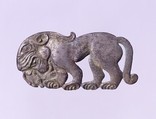 Belt Plaque in the Shape of a Standing Feline, Tinned bronze, Northwest China and southwestern Inner Mongolia