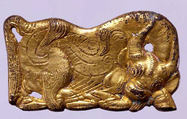 Belt Buckle with Bovine, Gilded bronze, North China