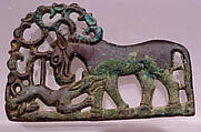 Belt Buckle with Animal-Combat Scene, Bronze, North China