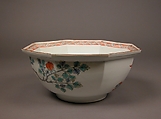 Octagonal Bowl with Design of Peonies, Porcelain with overglaze enamels (Hizen ware, Arita region, Kakiemon style), Japan