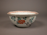 Octagonal Bowl with Design of Peonies, Porcelain with overglaze enamels (Hizen ware, Arita region, Kakiemon style), Japan