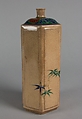 Bottle Decorated with "Three Friends" Pine, Bamboo and Plum, Stoneware, cream colored glaze; red, green and blue enamels with gold (Kyoto ware, Kokiyomizu style), Japan