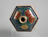 Bottle Decorated with "Three Friends" Pine, Bamboo and Plum, Stoneware, cream colored glaze; red, green and blue enamels with gold (Kyoto ware, Kokiyomizu style), Japan