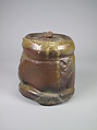 Water Jar (Mizusashi), Anjin Abe (Japanese, born 1938), Glazed stoneware; Bizen ware, Inbe type, Japan