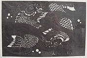 Stencil with Two Carp in Water, Paper, silk thread, Japan