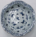 Dish with Decoration of Oxen and Cherry Blossoms, Porcelain painted in underglaze cobalt blue over white slip (Jingdezhen ware), China