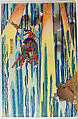 The Spirit of Akugenta Yoshihira Strikes Nanba Jirō during Kiyomori’s Visit to Nunobiki Waterfall, Tsukioka Yoshitoshi (Japanese, 1839–1892), Triptych of woodblock-printed books (nishiki-e); ink and color on paper, Japan