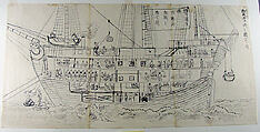 Interior of a German Battleship, Unsen  Japanese, Triptych of preparatory drawings; ink on paper, Japan