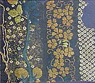 Piece from a Kosode with Stripes of Small Floral and Spotted Patterns, Resist-dyed plain-weave silk with gold leaf, embroidered with silk and metallic thread, Japan