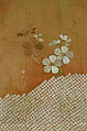Piece from a Kosode with Plum Blossoms and Cloud, Resist-dyed silk satin damask (rinzu), embroidered with silk, Japan