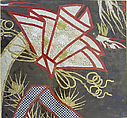 Piece from a Kosode with Congratulatory Decoration (noshi), Resist-dyed silk satin damask (rinzu), embroidered with silk and metallic thread, Japan
