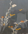 Piece from a Kosode with Chrysanthemums and Butterfly, Resist-dyed plain-weave silk crepe (chirimen), embroidered with silk and metallic thread, Japan
