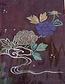 Piece from a Kosode with Peonies and Stream, Resist-dyed plain-weave silk crepe, embroidered with silk and metallic thread, Japan