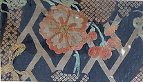 Piece from a Summer Kosode (katabira) with Flowering Vine and Cypress Fence, Resist-dyed plain-weave bast fiber (asa), embroidered with silk and metallic thread, Japan
