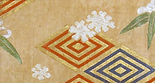 Textile with Snow, Bamboo, and Concentric Diamond Lozenges, Silk twill with silk brocading wefts and gold leaf, Japan