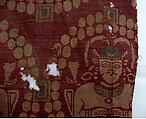 Woven Textile with Male Bust in Pearl Roundel, Silk, Central Asia