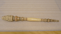 Fan (Chauri) Handle and Finial, Ivory with engraved and painted design, Sri Lanka (Kandy district)
