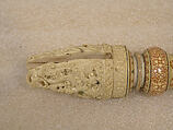 Fan (Chauri) Handle and Finial, Ivory with engraved and painted design, Sri Lanka (Kandy district)