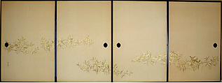 Bamboo Grass and Waves, Kamisaka Sekka (Japanese, 1866–1942), Set of four sliding-door panels (fusuma); ink and gold on paper, Japan