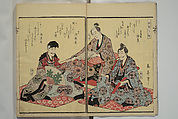 Collection of Kyōka Verse with Portraits of Poets in Famous Numerical Groupings (Kyōka meisū gazō shū) 狂歌名数画像集, Yashima Gakutei 八島岳亭 (Japanese, 1786?–1868), Set of three woodblock printed books; ink and color on paper, Japan
